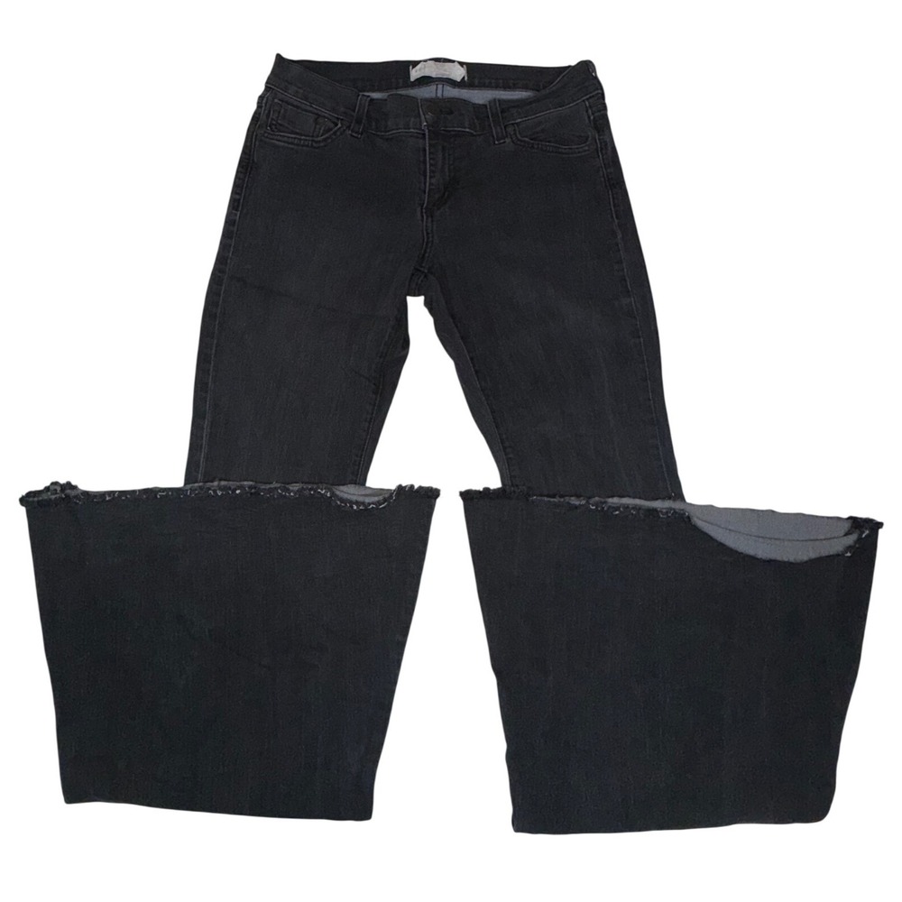 Free People Flare Jeans Womens 28 Black Raw Hem Wide Leg Stretch Denim